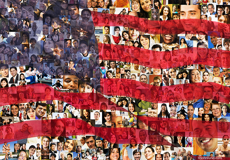 American flag made of people's faces