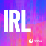 Logo of the IRL podcast; the letters IRL in white against a purple background.